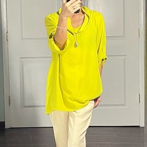 Joseph Ribkoff lime yellow lagenlook top blouse size 6